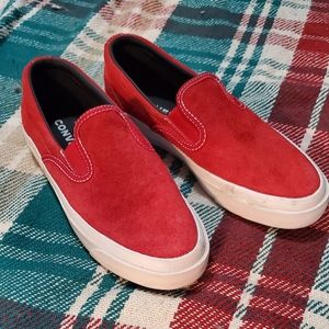 Converse red slip on sneakers
